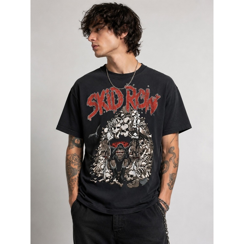 Rare Vtg 1991 Skid Row Concert T Shirt Slave To The Grind Skulls L Y2K Rock